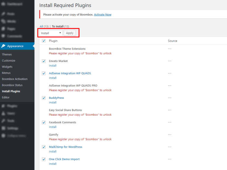 Plugins Installation Boombox Documentation